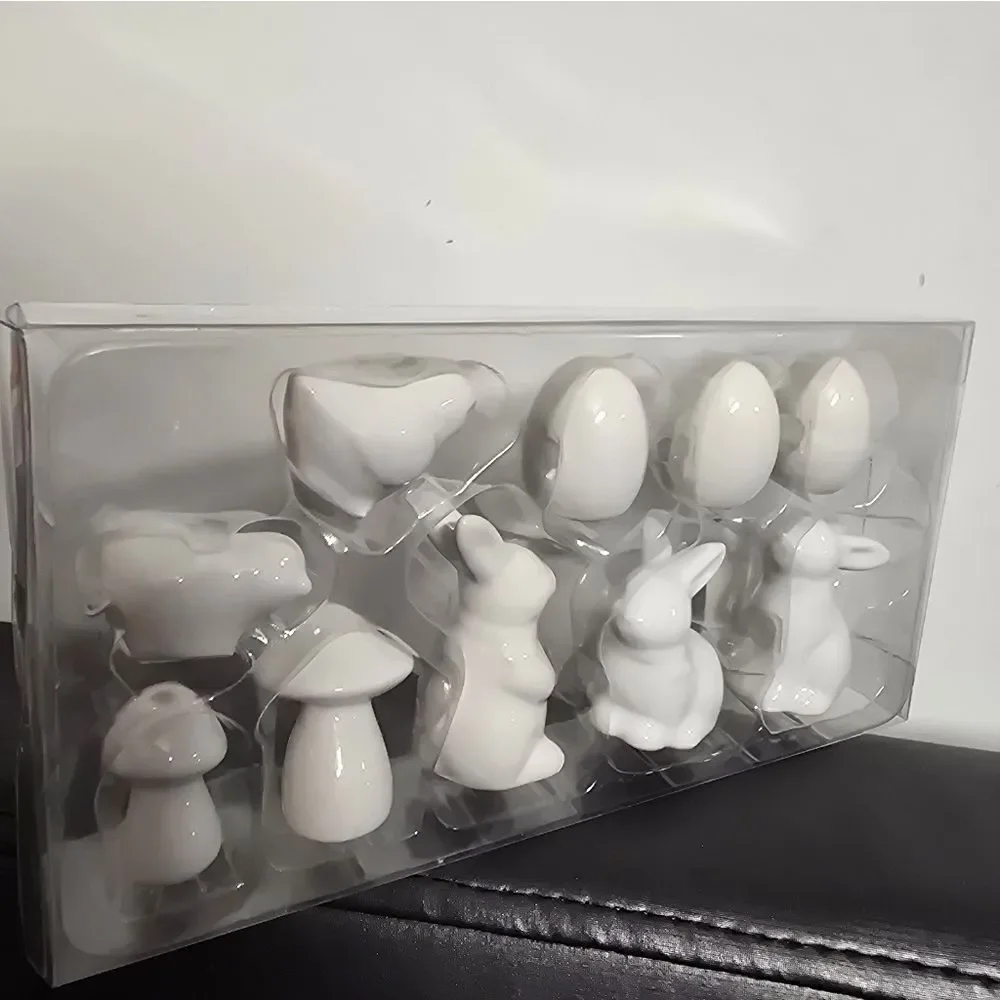 Nwt Ceramic White Easter Rabbit Mushroom Bird Set Decor 10 pc, Target